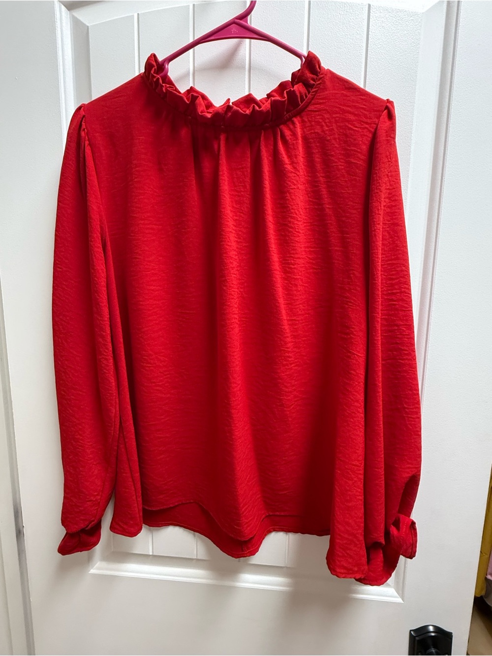 Haptics by Holly Harper Red Ruffle Neck Long Sleeve Blouse Size Small HT3448J